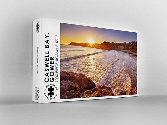 Dan Santillo jigsaw puzzle featuring a sunset view of Caswell Bay, 1000 pieces.