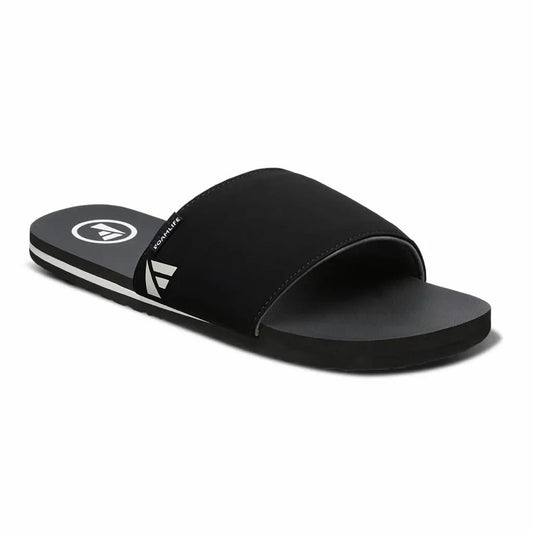 FoamLife Tarlan Slide black men's slider with sleek design and logo.