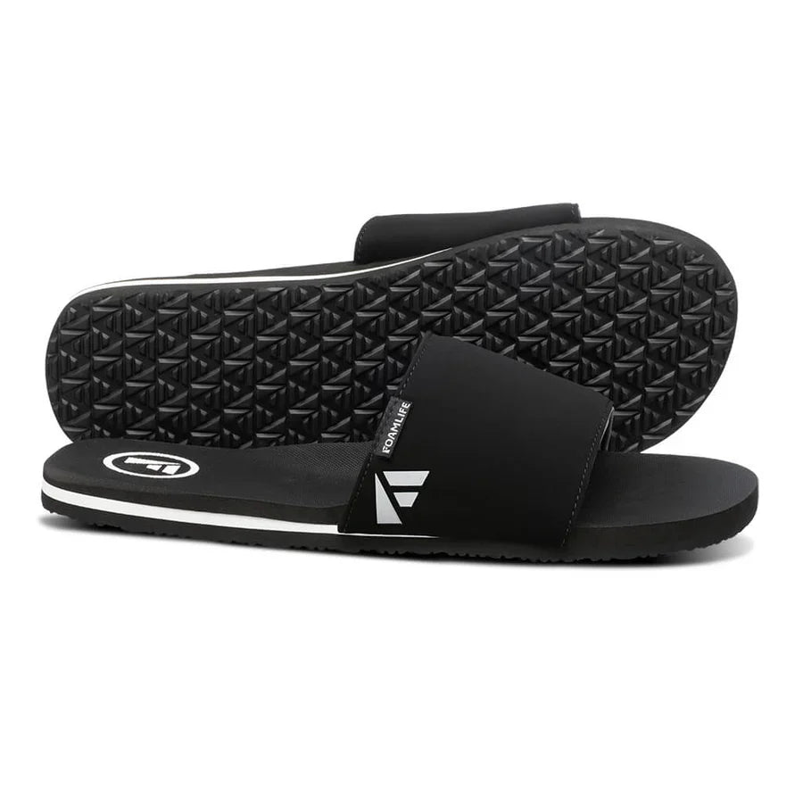 FoamLife Tarlan Slide black men's slider showing sole and strap details.
