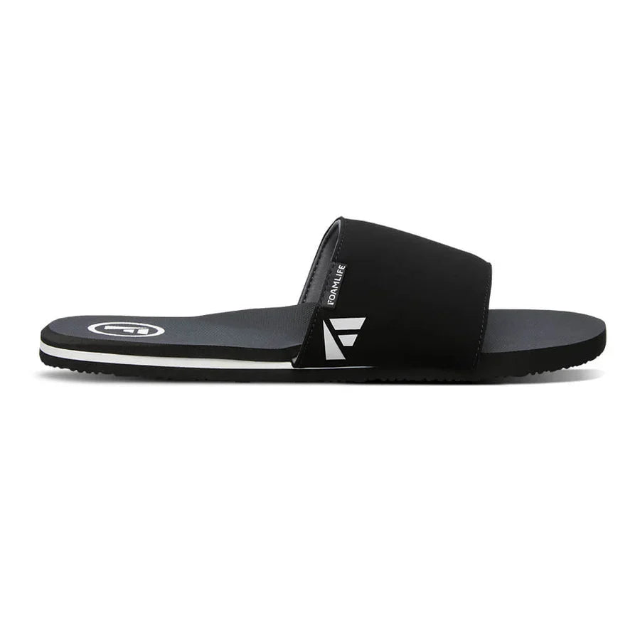 Side view of FoamLife Tarlan Slide black men's slider with minimalist style.