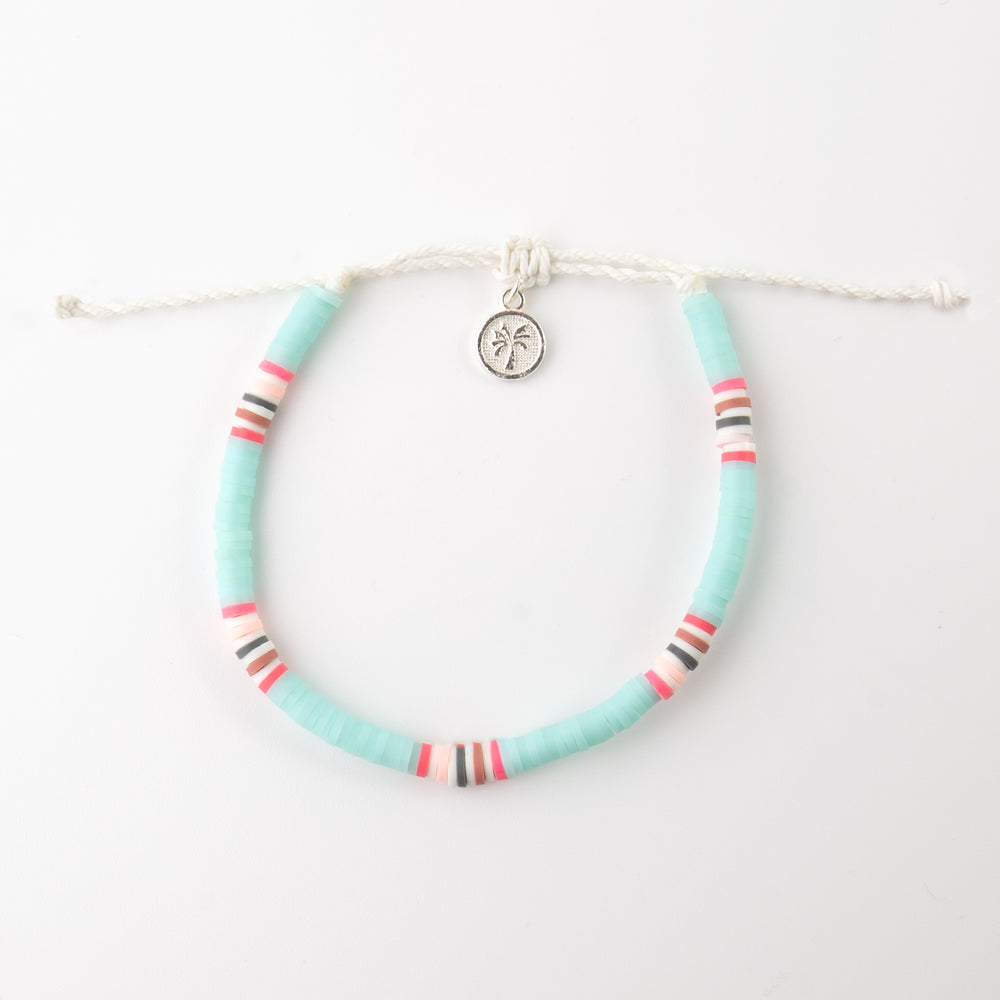 Pineapple Island Anklet FIA-027 with pastel beads and palm tree charm.