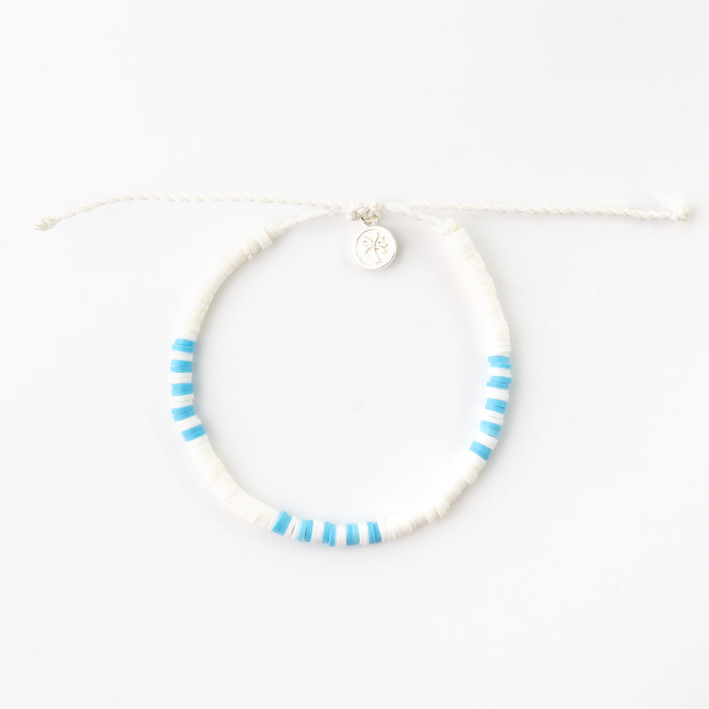 Stylish Pineapple Island anklet FIA-021 with white and blue beads.