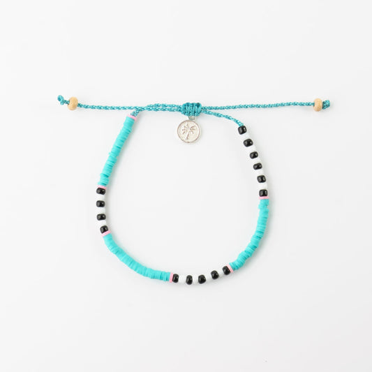 Turquoise and black beaded Pineapple Island anklet FIA-026 with charm.