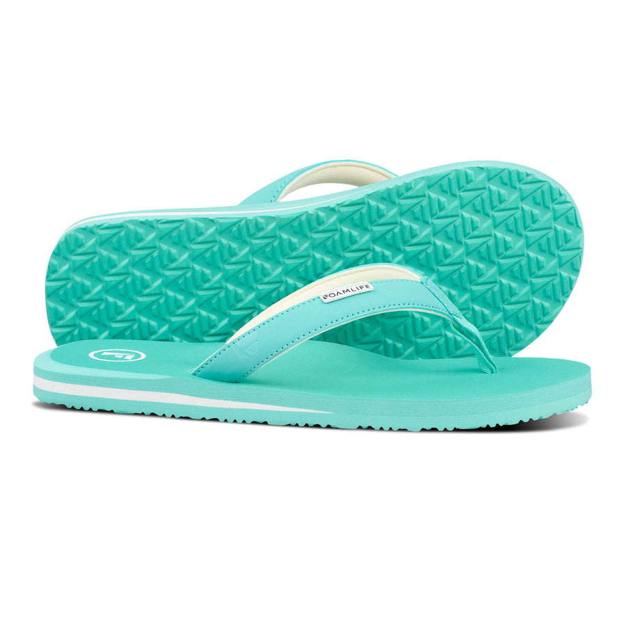 FoamLife Lixi women's flip flops in spearmint, showing sole and side details.