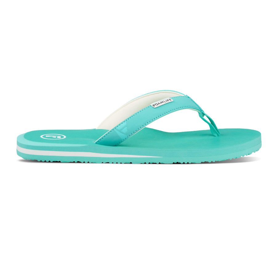 Side profile of FoamLife Lixi women's flip flop in spearmint.