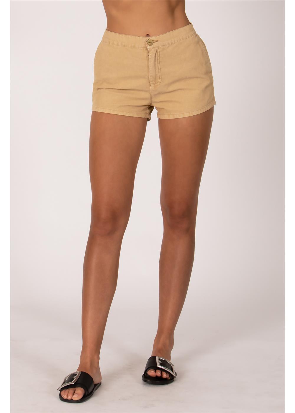 Sisstrevolution Hit The Cord Short in beige, front view for ladies.