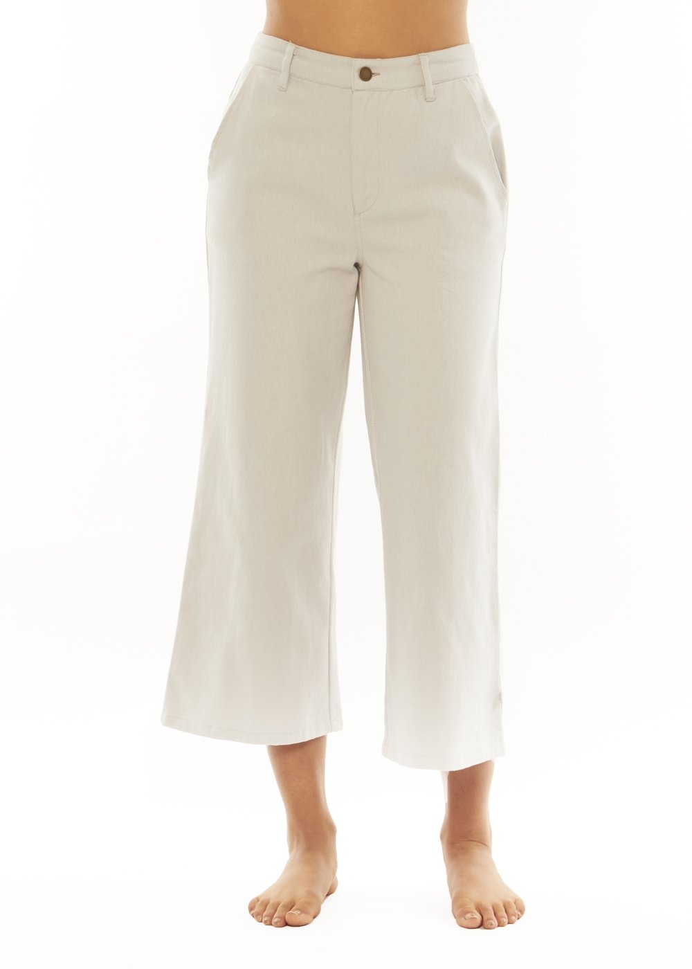 Front view of Sisstrevolution Cal Beach Woven Pant in light beige color.