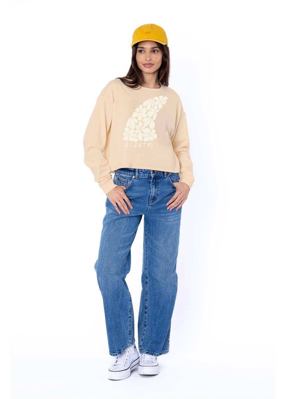 Sisstrevolution Floral Fin Crop LS Knit Tee - Shell