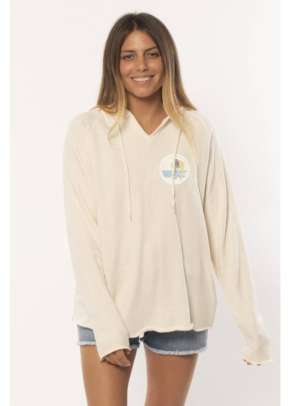 Sisstr Weekend Ls Fleece Hoodie in cream, front view with casual fit.