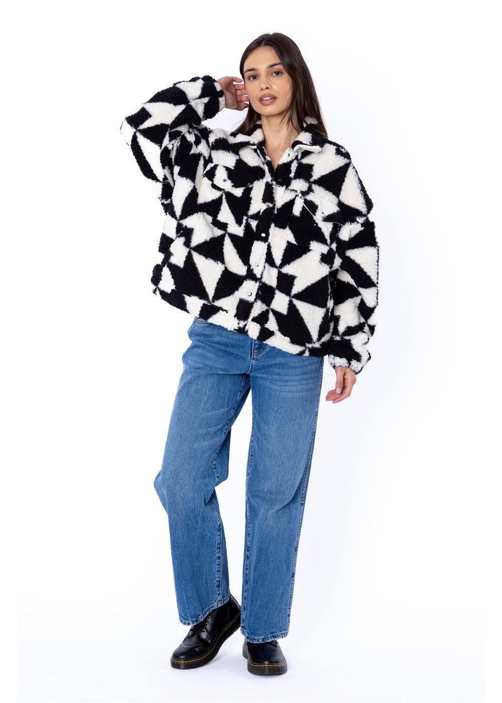 Sisstr Short Sand Jacket in shell color, front view with plaid design.