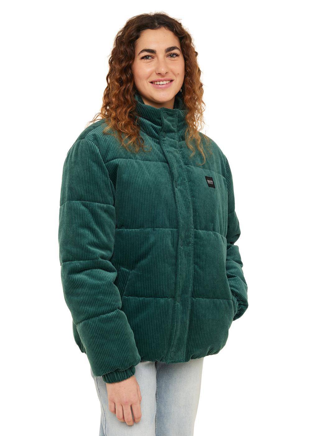 Green Sisstr Mara Corduroy Puff Jacket with a cozy quilted design.