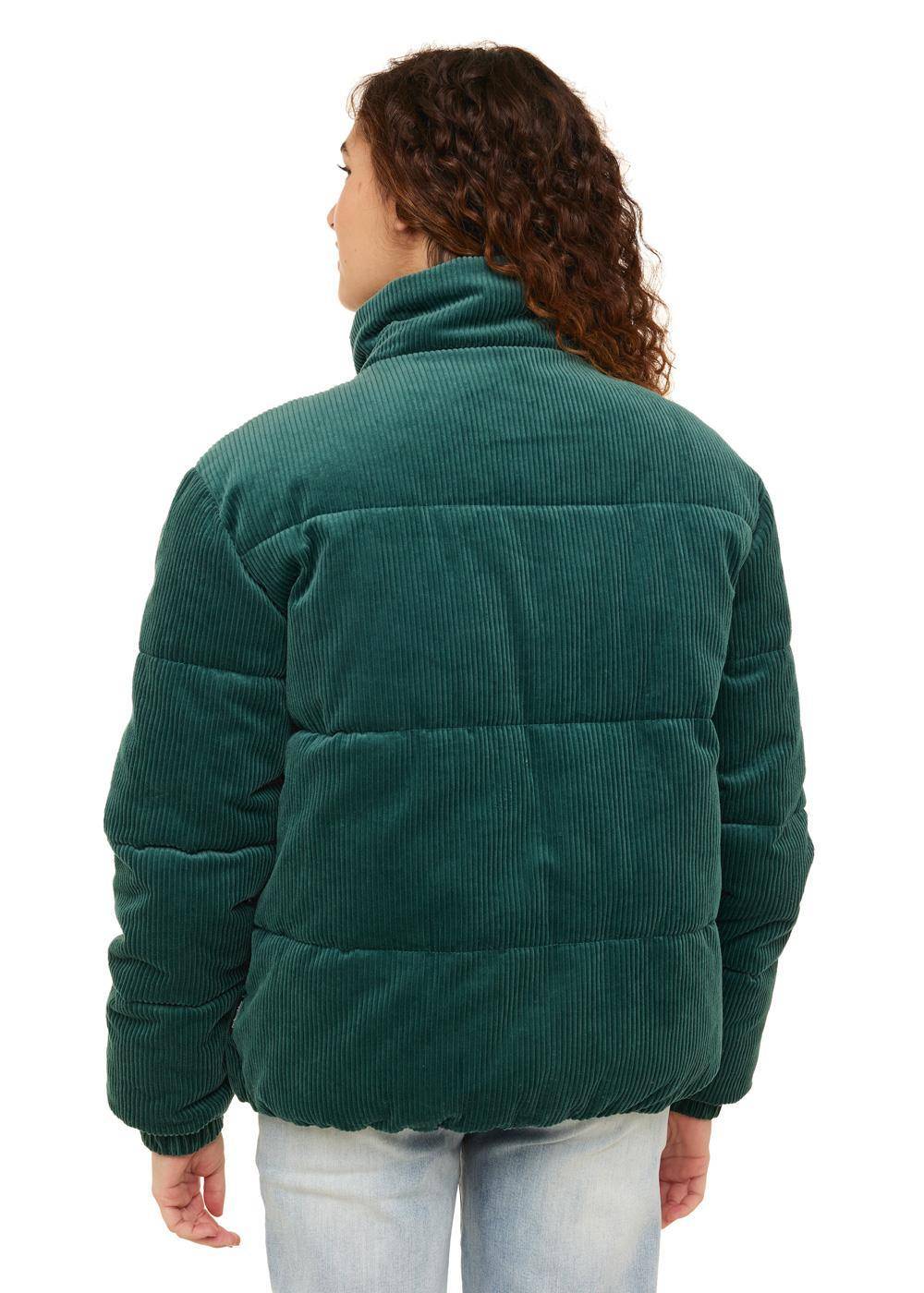 Back view of green Sisstr Mara Corduroy Puff Jacket showcasing quilted texture.