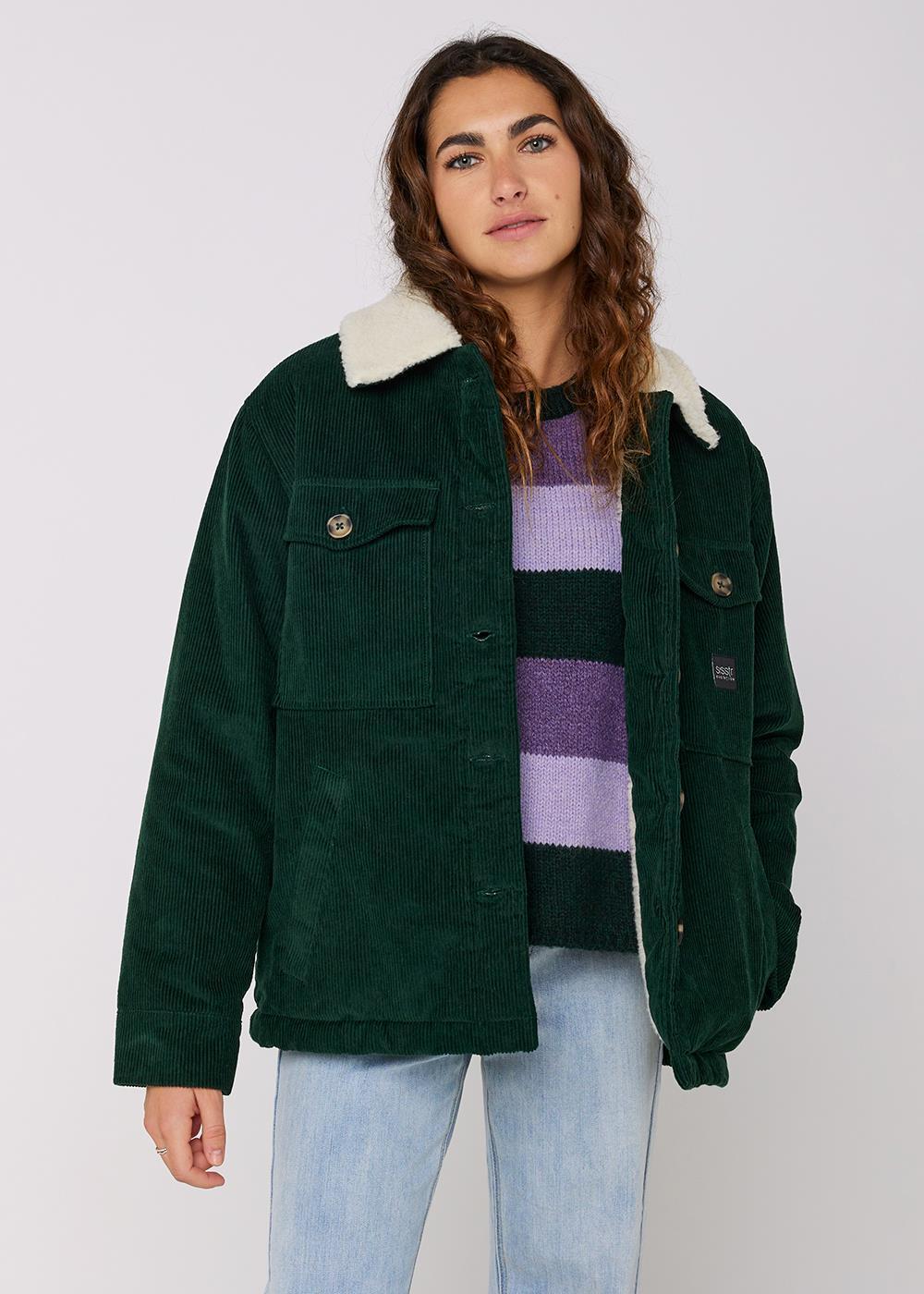 Sisstrevolution Loewy Oversized Jacket in Ice Pack with cozy sherpa collar.