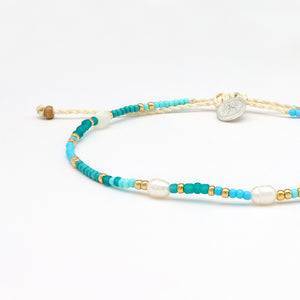 Pineapple Island Giada Cinta Pearl Beaded Surf Anklet - Turquoise