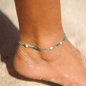Pineapple Island Giada Cinta Pearl Beaded Surf Anklet - Turquoise