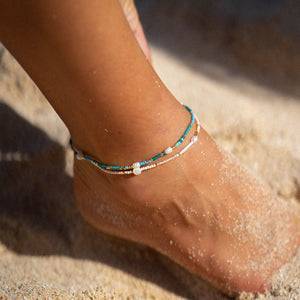 Pineapple Island Giada Cinta Pearl Beaded Surf Anklet - Turquoise