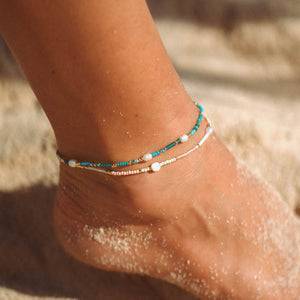 Pineapple Island Giada Cinta Pearl Beaded Surf Anklet - Turquoise