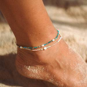 Pineapple Island Giada Cinta Pearl Beaded Surf Anklet - Turquoise