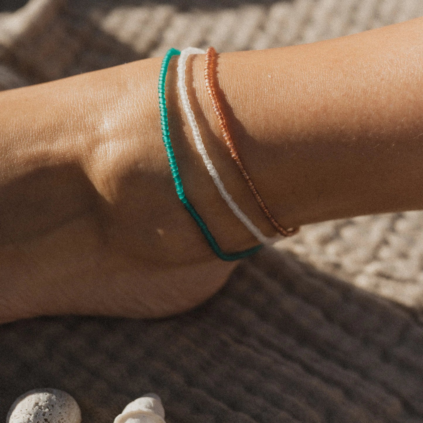 Ka'anapali Frosted Glass Beaded Anklet Set