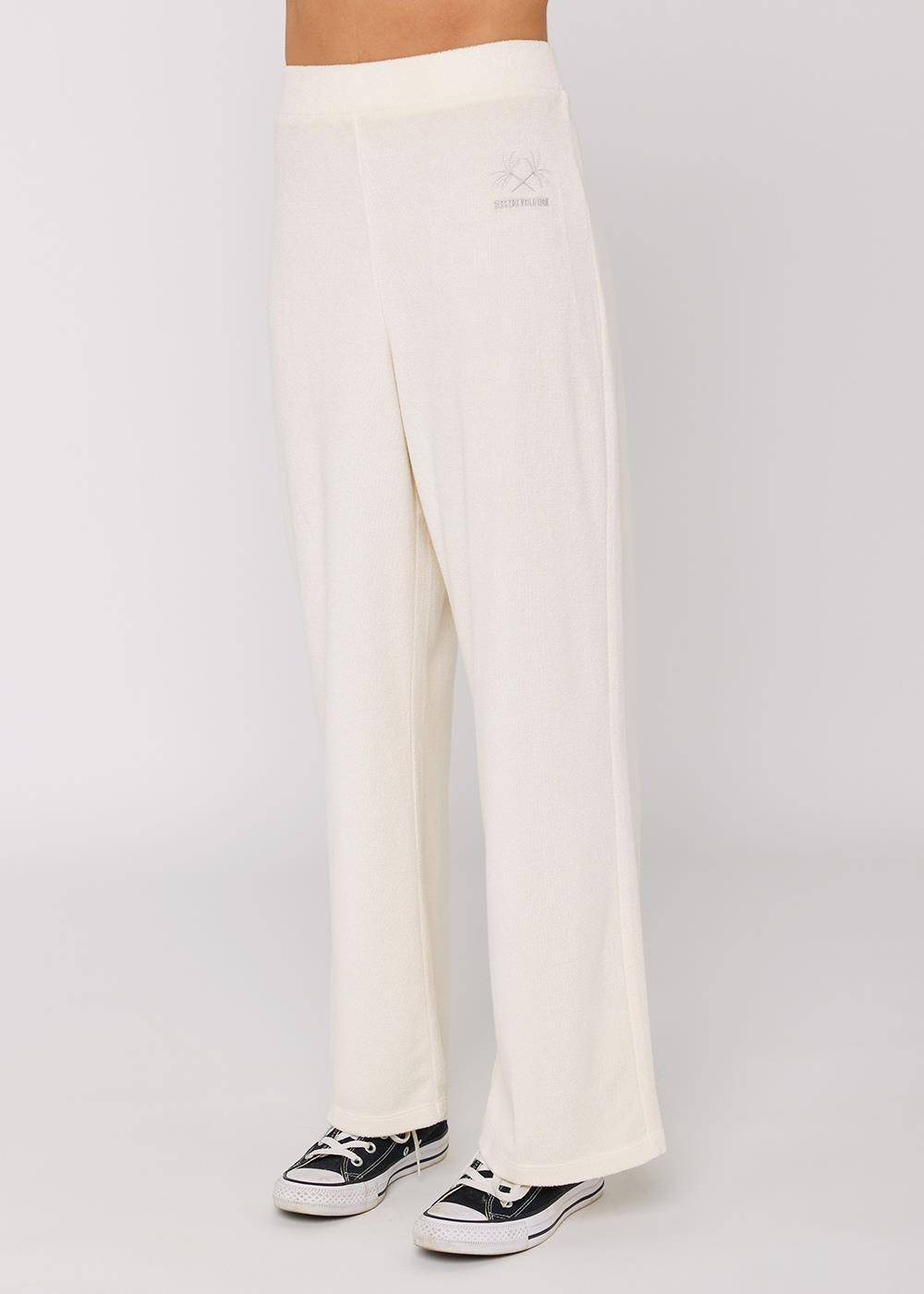 Front view of Sisstrevolution Sofia Pant in North Green, wide-leg ladies trousers.