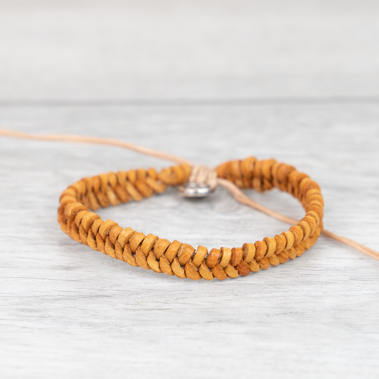 Pineapple Island leather bracelet LB-019 with braided design in tan color.