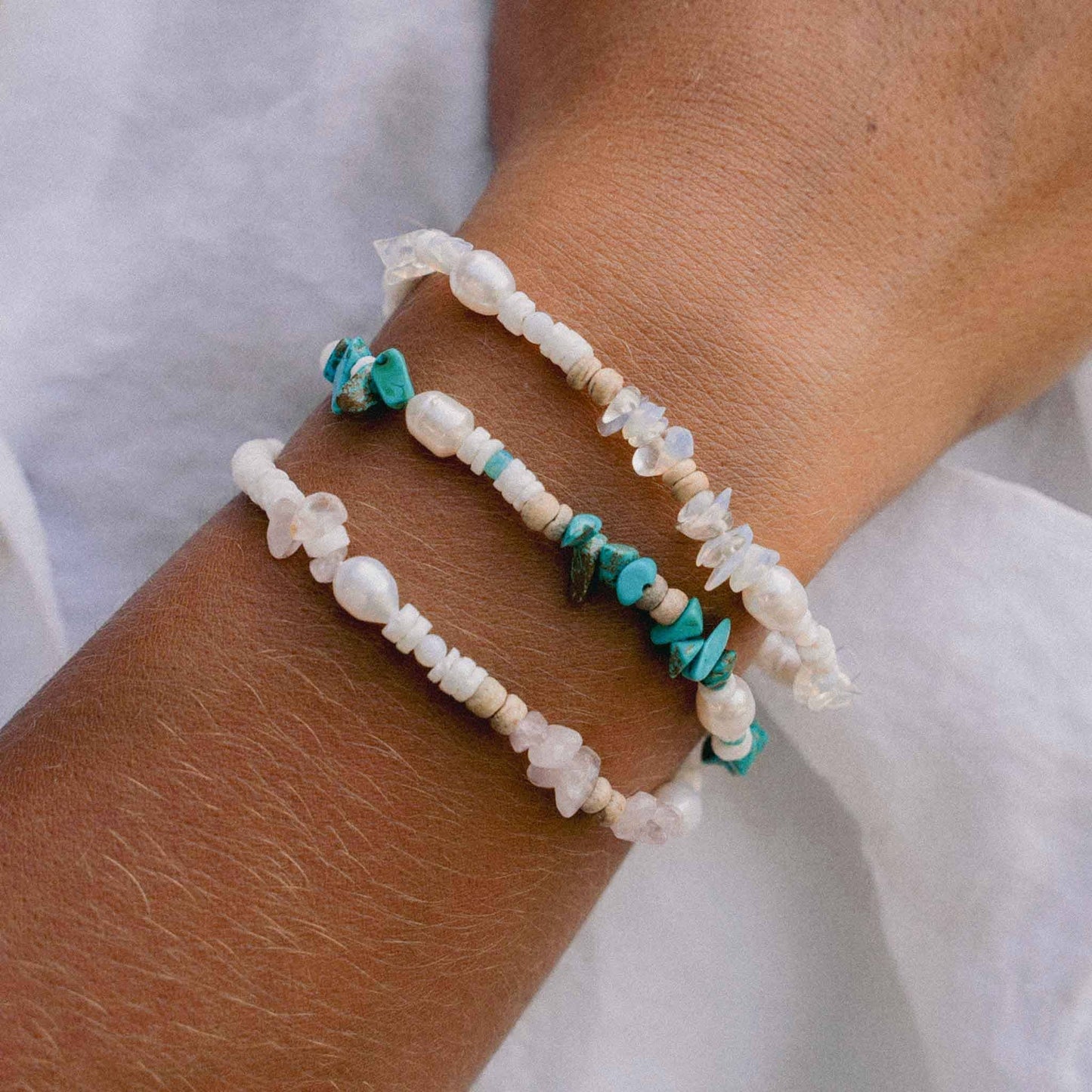 Natural Stone and Pearl Bracelet Set by Pineapple Island