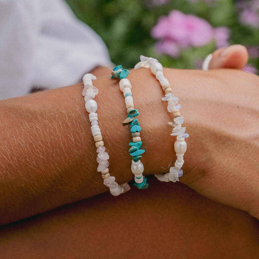 Natural Stone and Pearl Bracelet Set by Pineapple Island