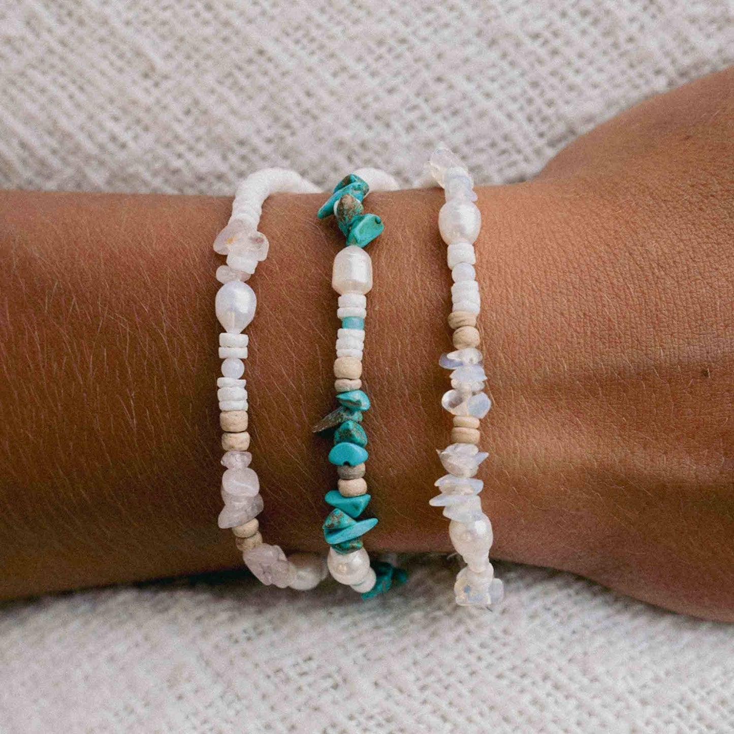 Natural Stone and Pearl Bracelet Set by Pineapple Island
