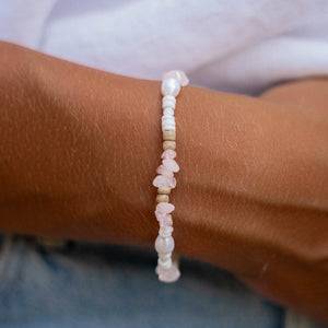 Pineapple Island Love Is Here Natural Stone, Pearl & Shell Bracelet - Rose Quartz
