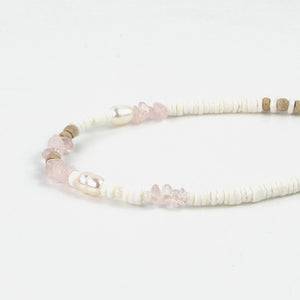 Pineapple Island Love Is Here Natural Stone, Pearl & Shell Bracelet - Rose Quartz