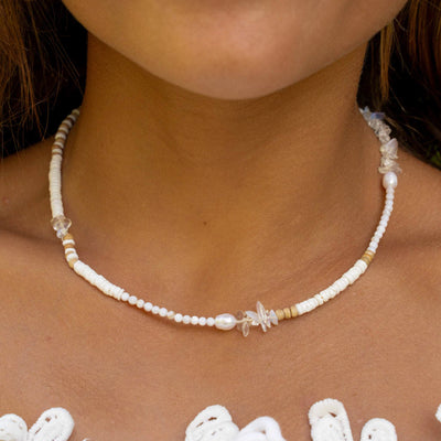 Pineapple Island Love Is Here Natural Stone, Pearl & Shell Necklace