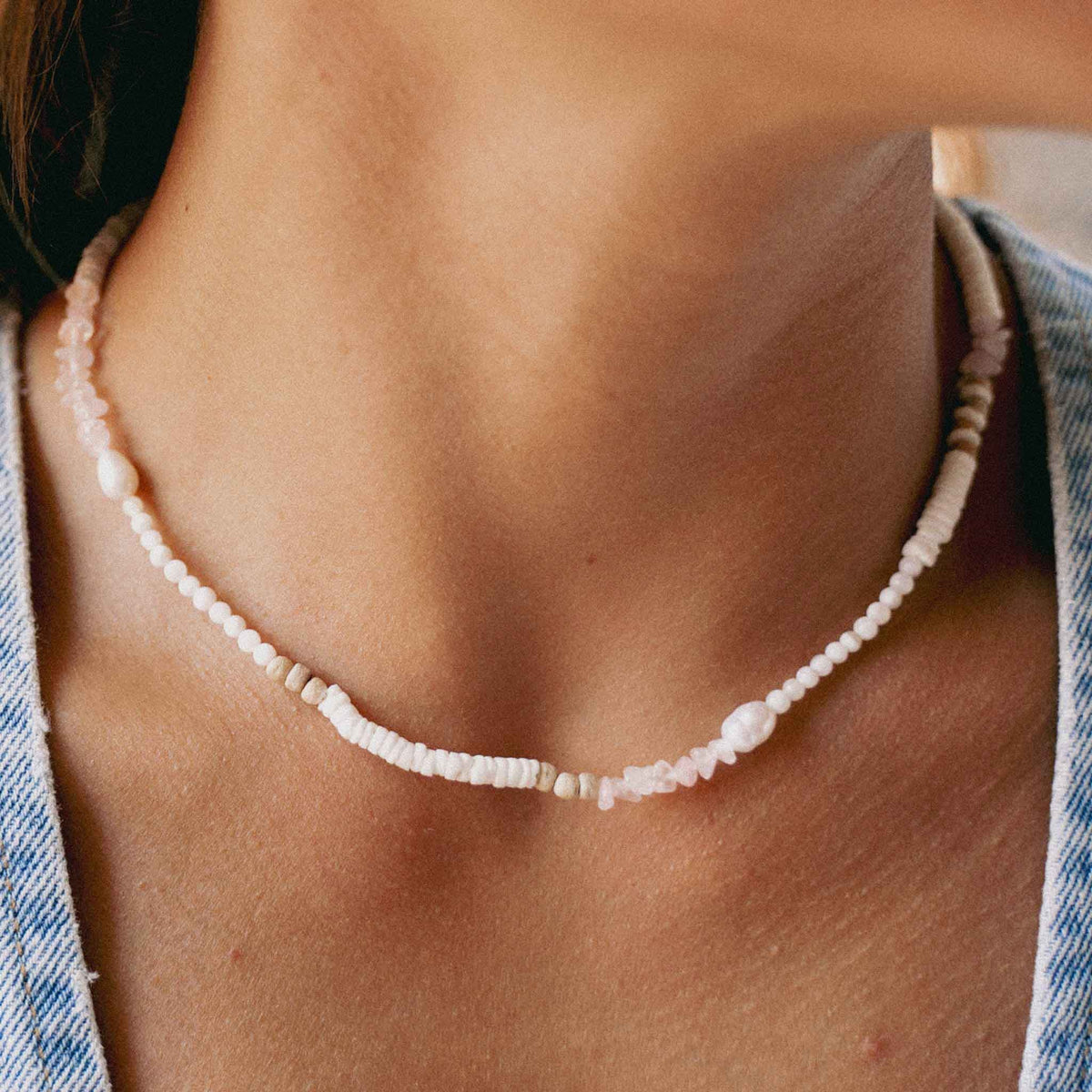 Love is Here Natural Stone, Pearl & Shell Necklace
