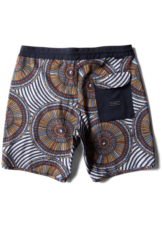 Back view of Vissla Skeleton Coast 18.5" boardshort in Phantom with bold tribal design and pocket.