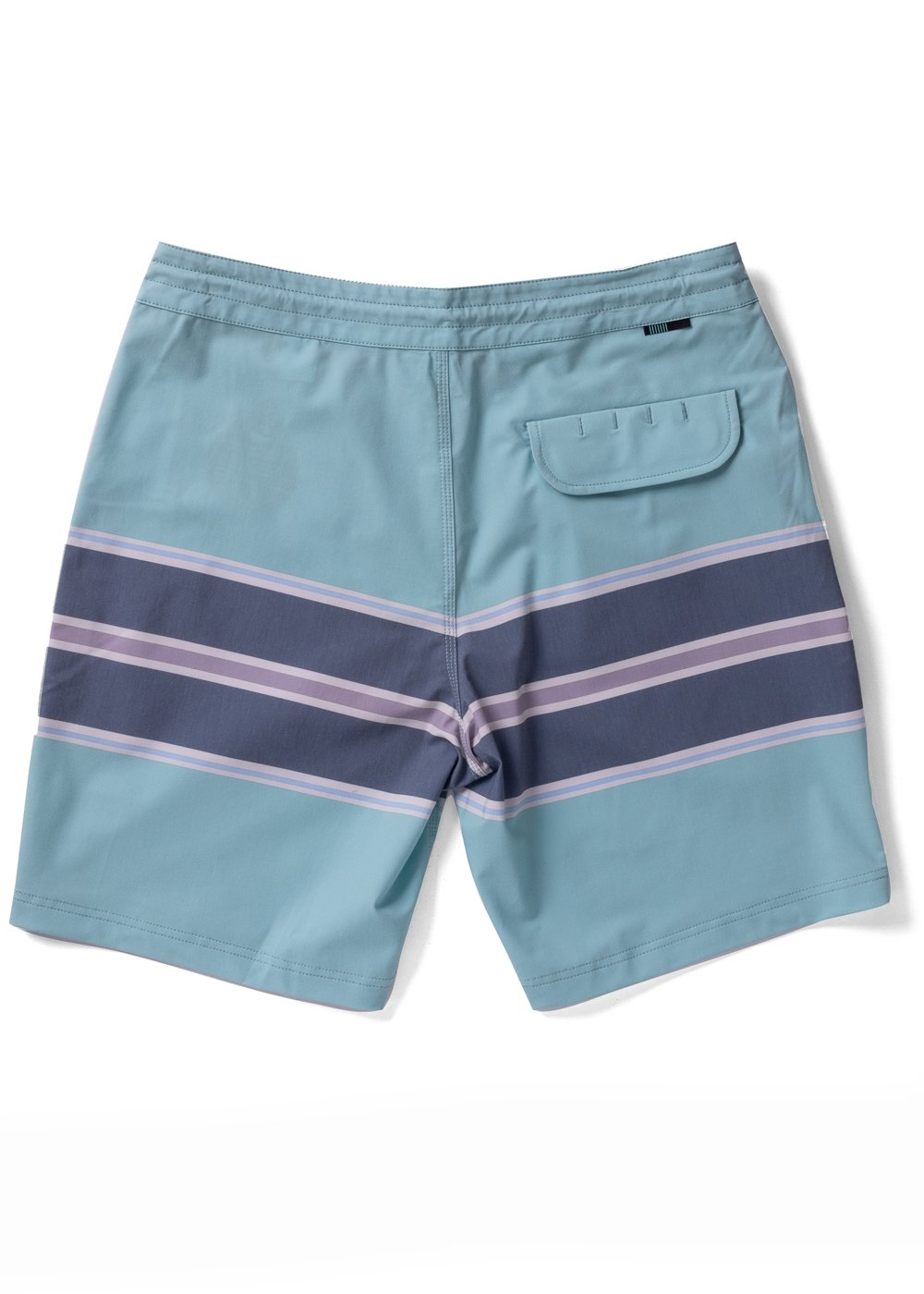 Vissla Free Lap 18.5" jade boardshort with striped design, back view.