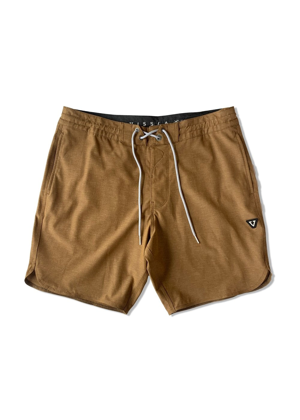 Vissla Stoke'M 17.5" boardshort in gray, front view with drawstring.
