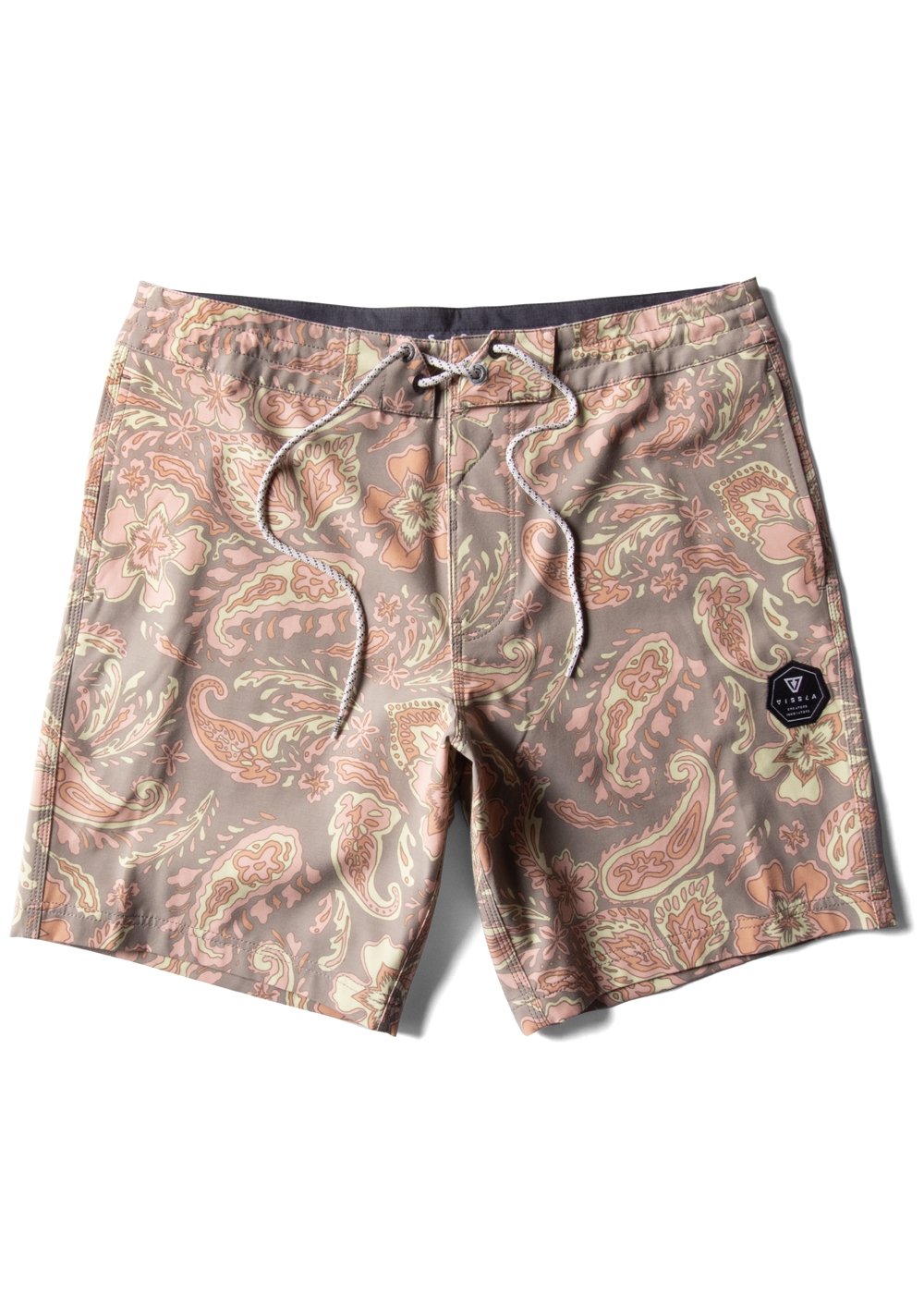 Vissla Vagabond 17.5" boardshort in stone blue with paisley floral print.