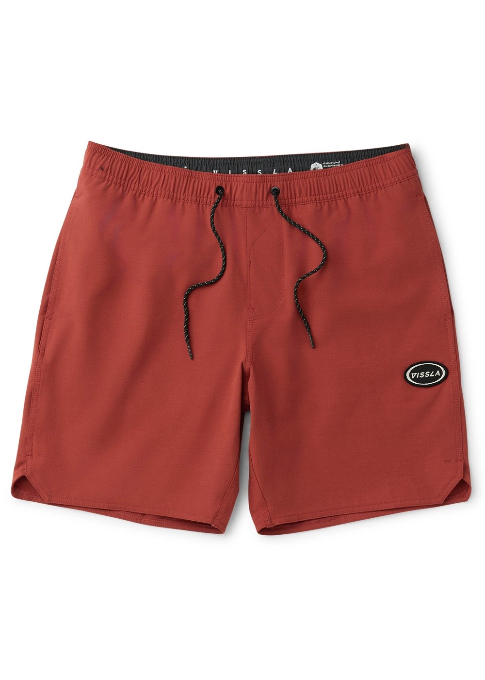 Vissla Solid Sets 17.5" Ecolastic boardshort in tidal blue, front view.