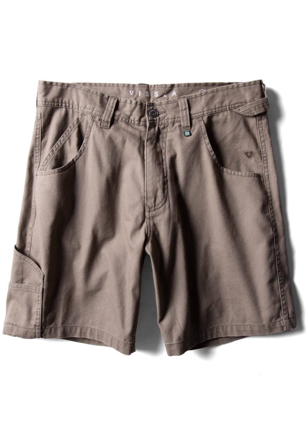 Vissla Pismo Painter Eco Short in moss green, front view.