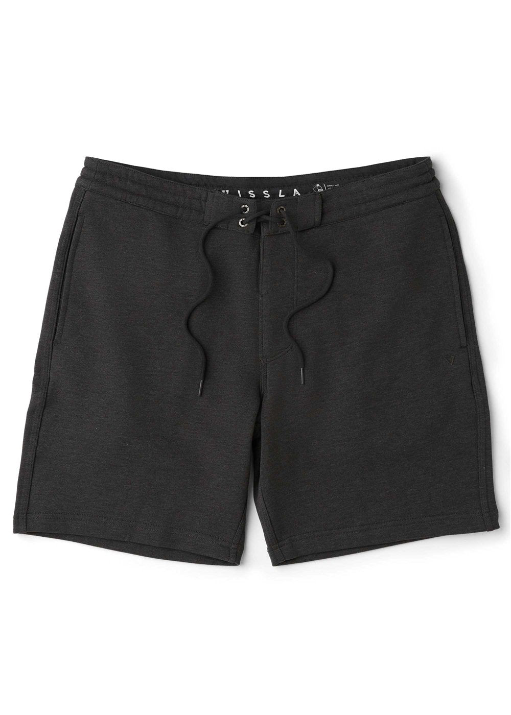 Vissla Solid Sets Eco 18.5" Sofa Surfer shorts in shark gray, front view.
