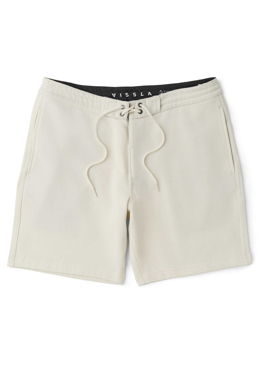 Vissla Solid Sets Eco 18.5" Sofa Surfer shorts in shark gray, front view.
