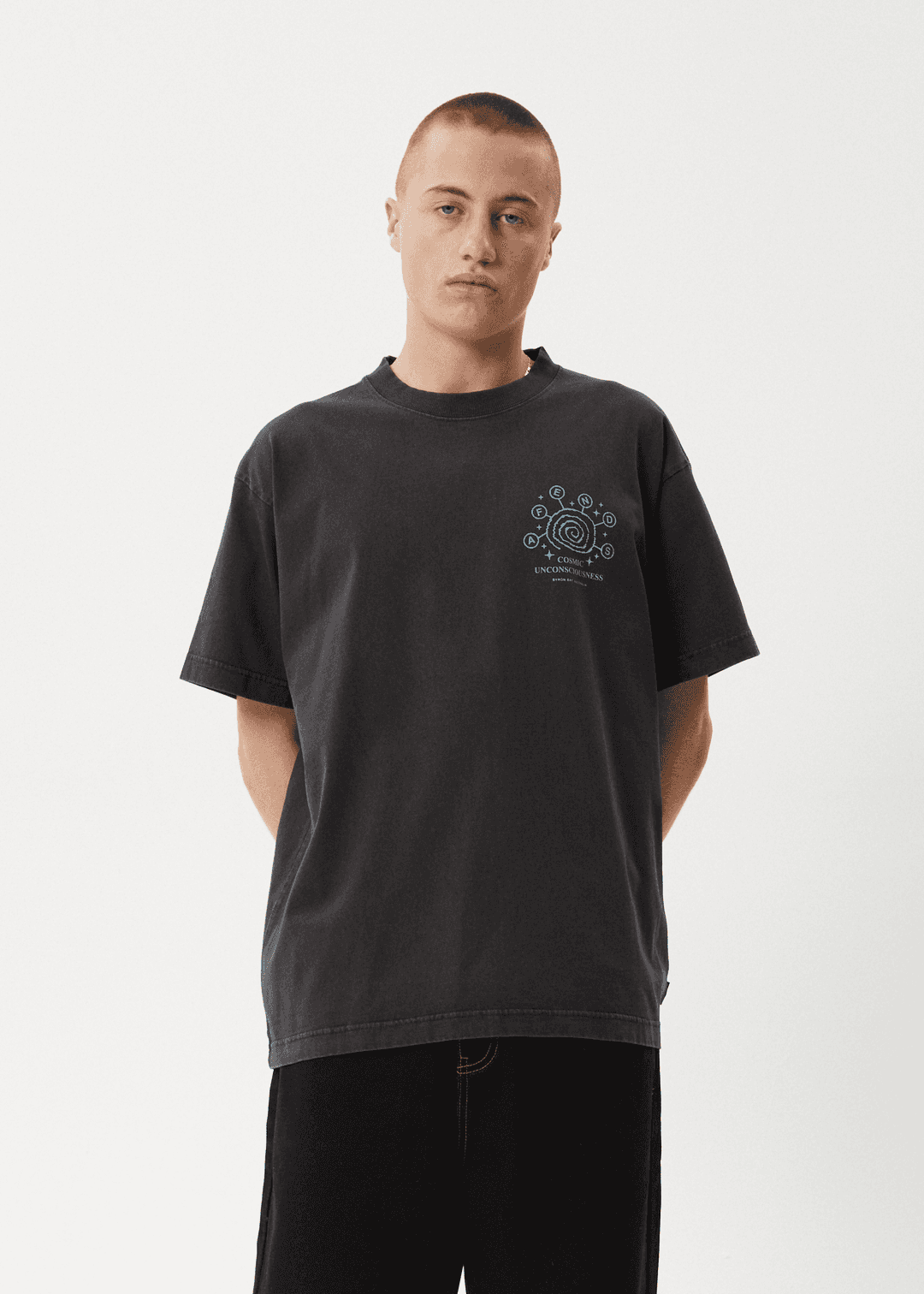 AFENDS Cosmic Con Heavyweight Boxy Tee - Stone Black
