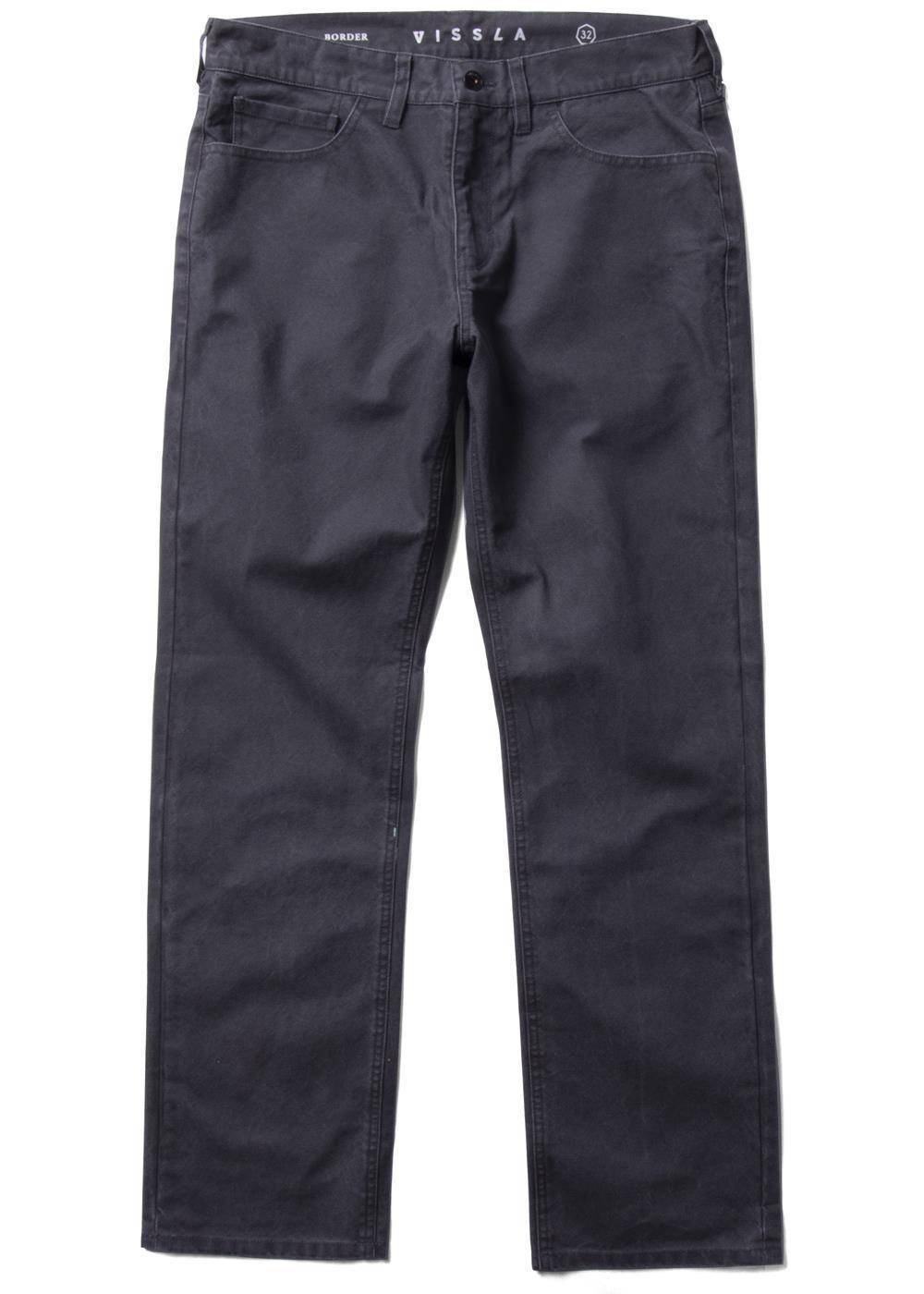 Front view of Vissla Border Canvas 5 Pkt Pant in phantom color.