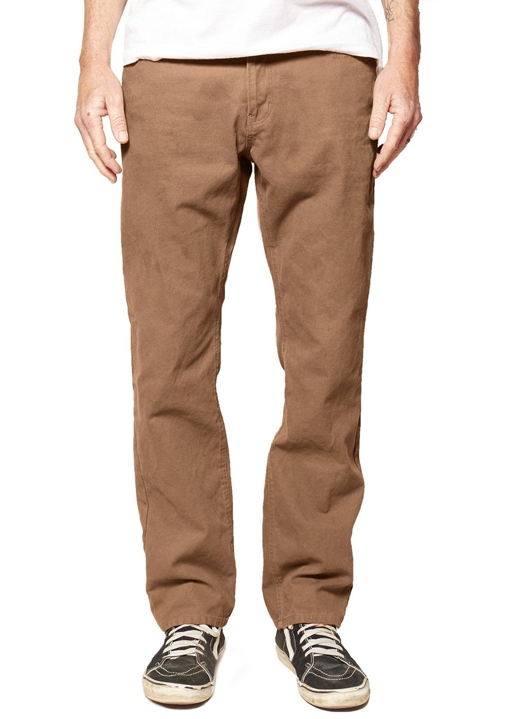 Front view of Vissla Border Canvas 5 Pkt Pant in phantom color.