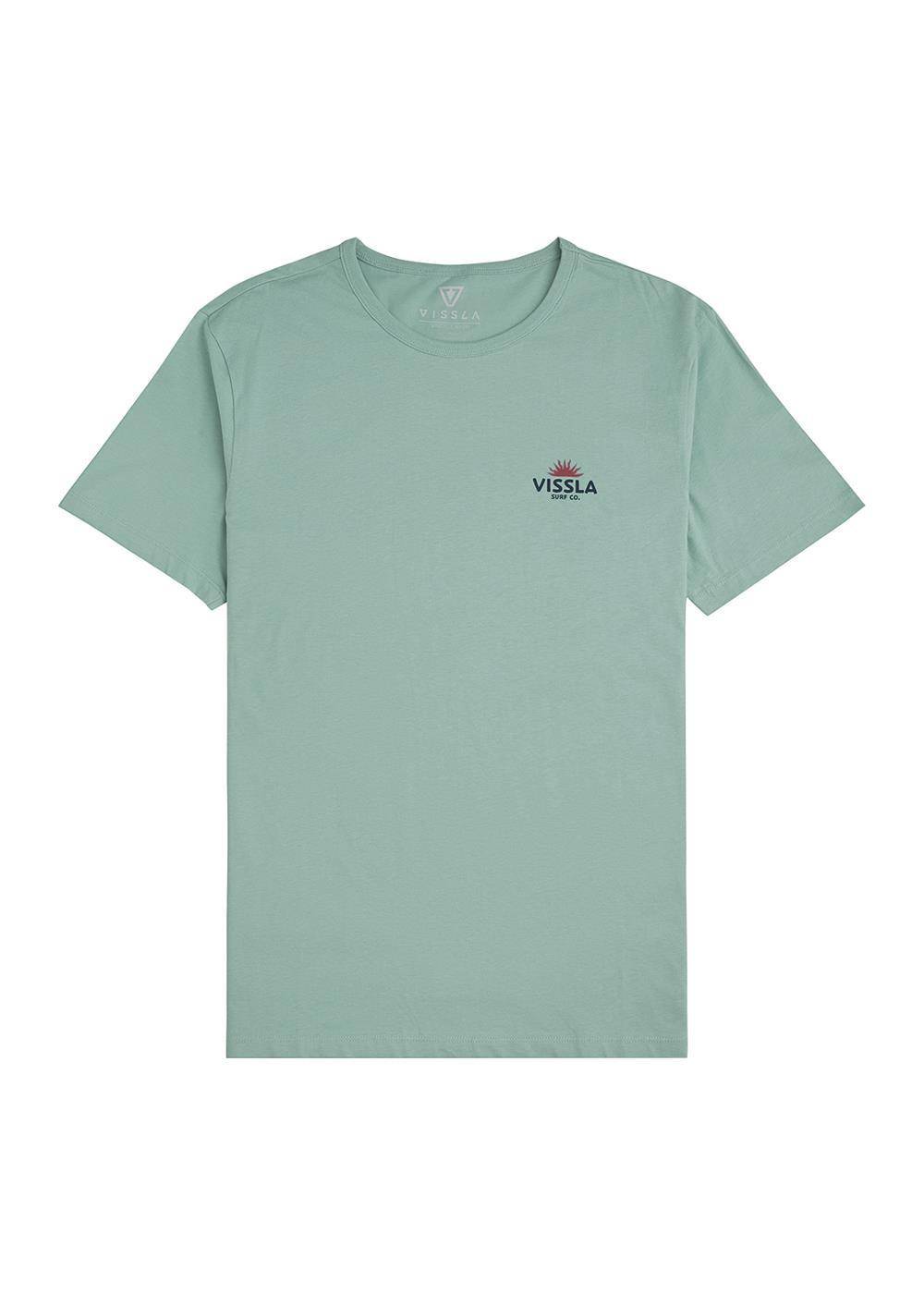 Vissla Raised By Waves jade tee with minimalist front logo design.