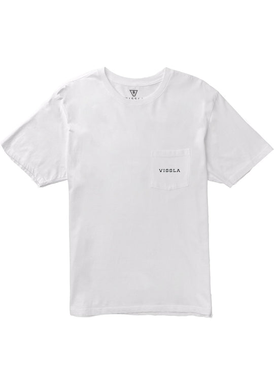 Vissla Out The Window PKT Tee in white with front pocket and logo detail.