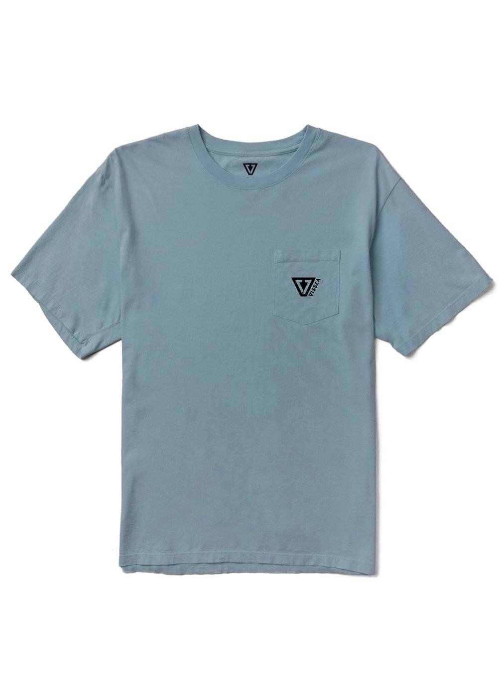 Vissla Established Premium PKT Tee in black with chest pocket and logo.