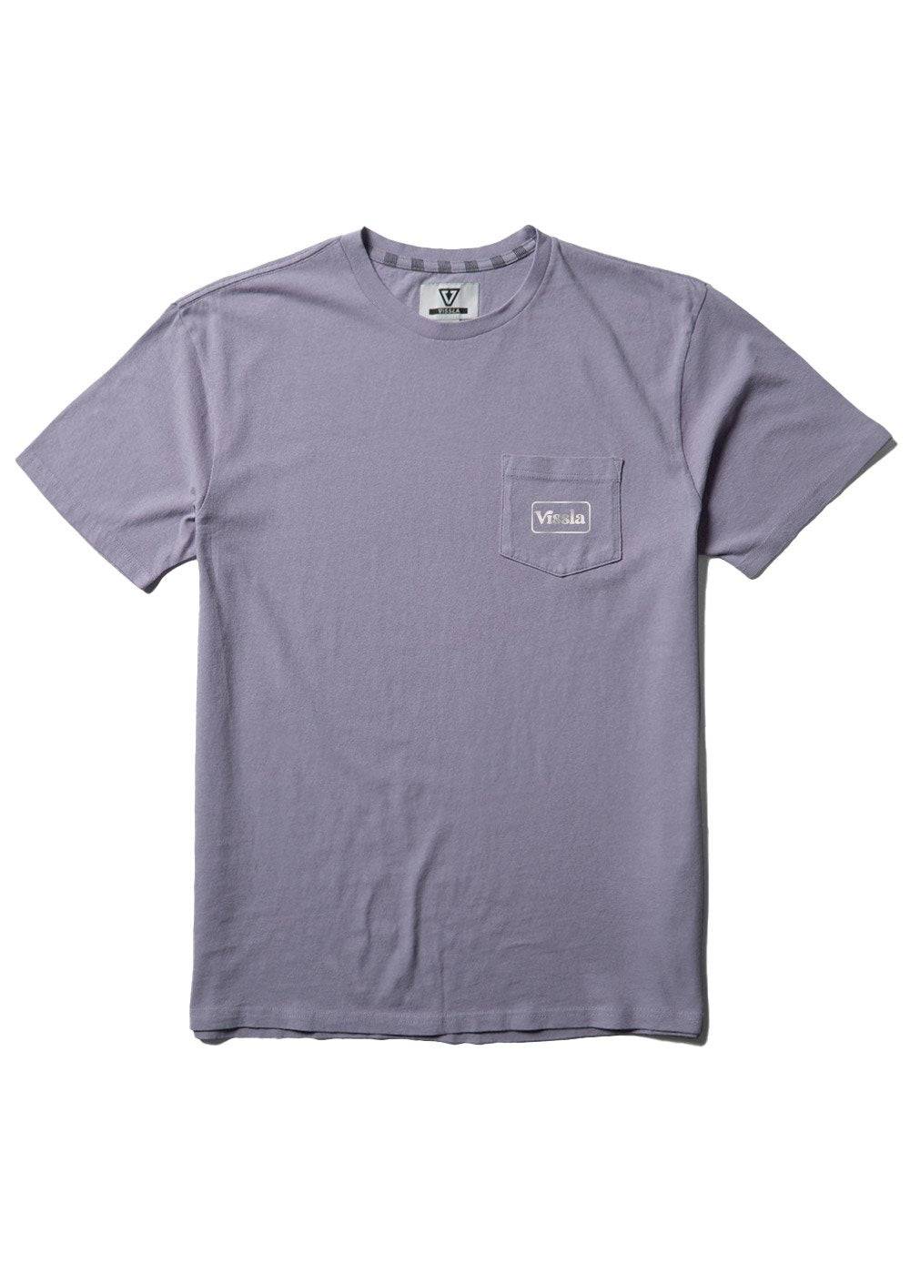Front view of Vissla Coastwide Ss Pkt Tee in lavender with chest pocket logo.
