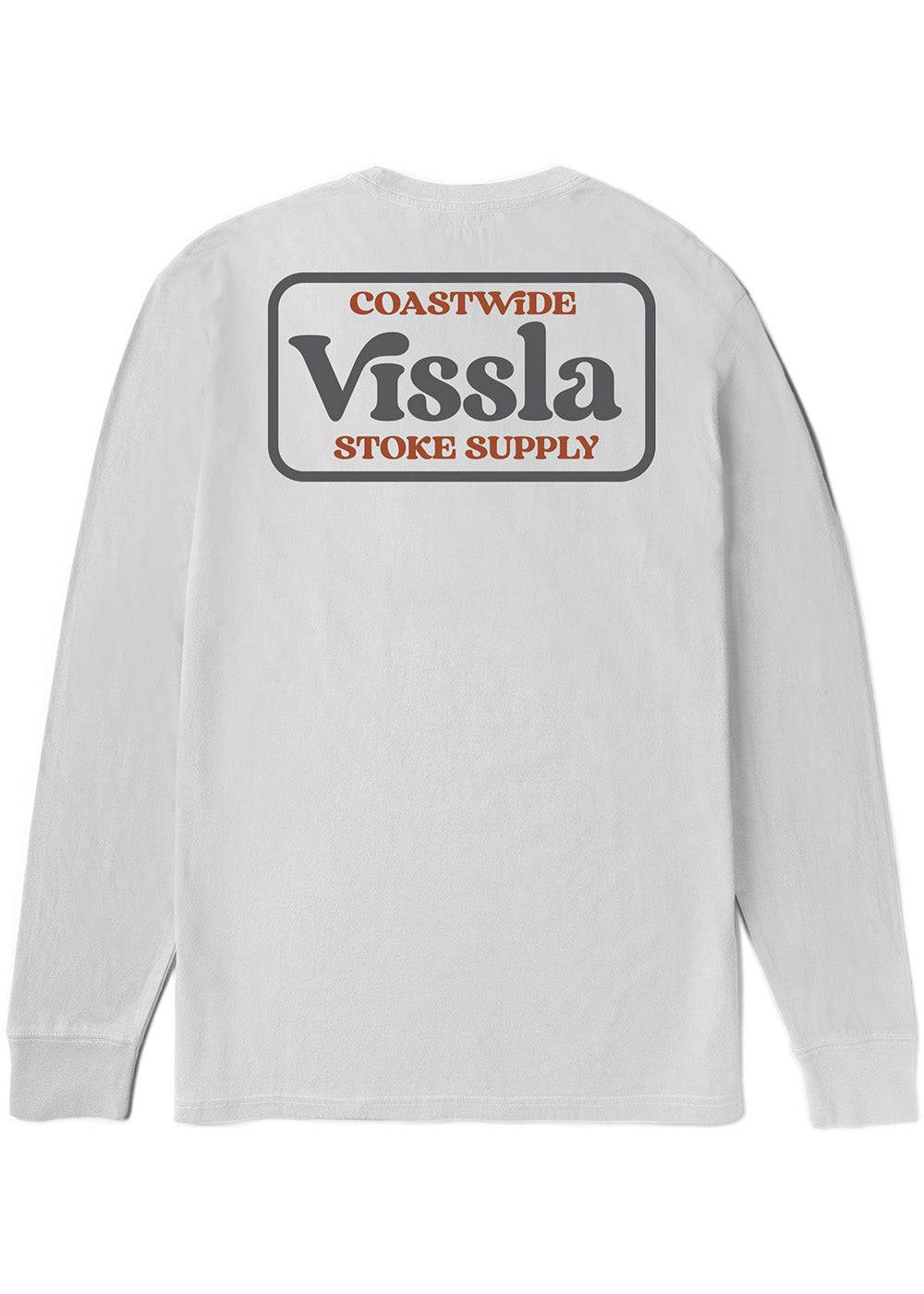 Vissla Coastwide white long sleeve tee with back graphic design.