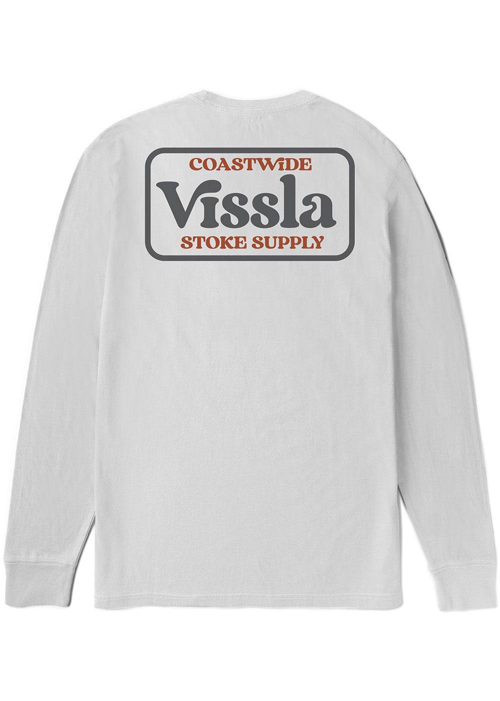 Vissla Coastwide white long sleeve tee with back graphic design.
