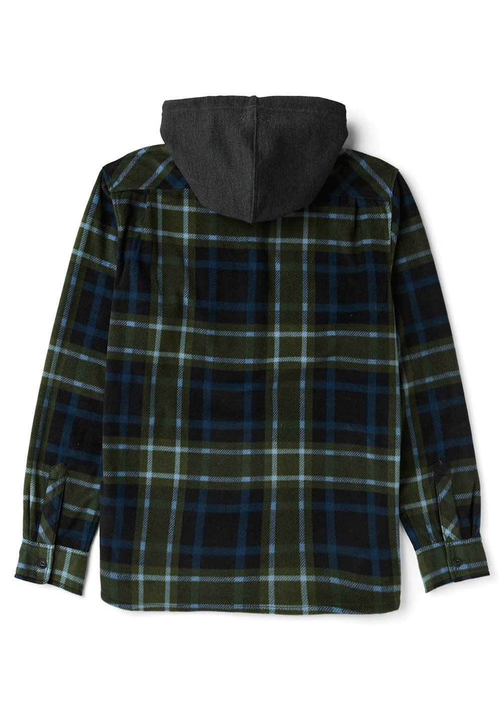Vissla Eco-Zy Shirt Jacket in sea water color with striped design and hood.